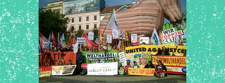 Protesto contra o CETA em Bratislava. Imagem da Plataforma Não ao TTIP.